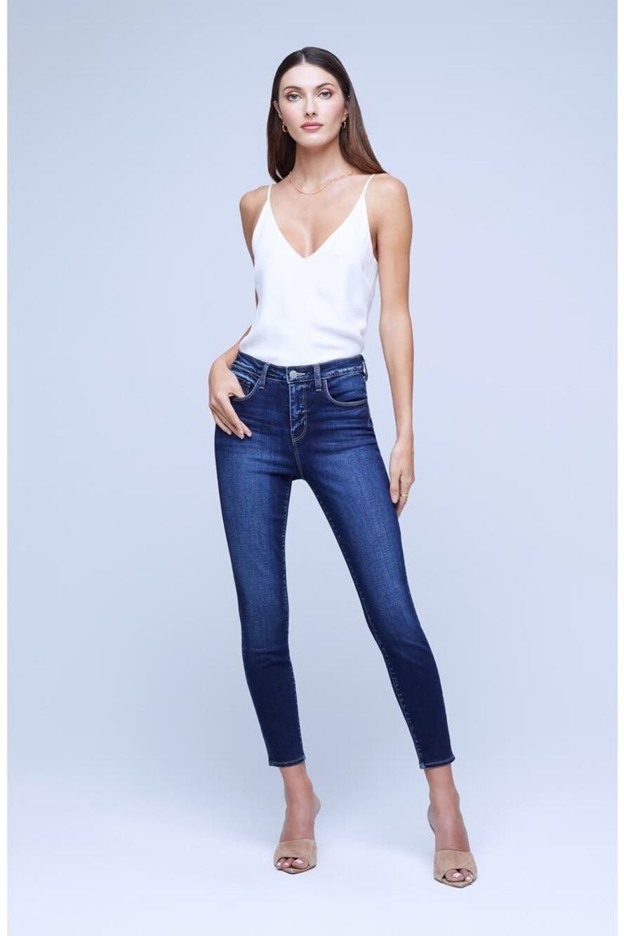 L'Agence Women's Margot Crop Skinny Jeans High Rise Dark Wash Blue Size 26 NWT